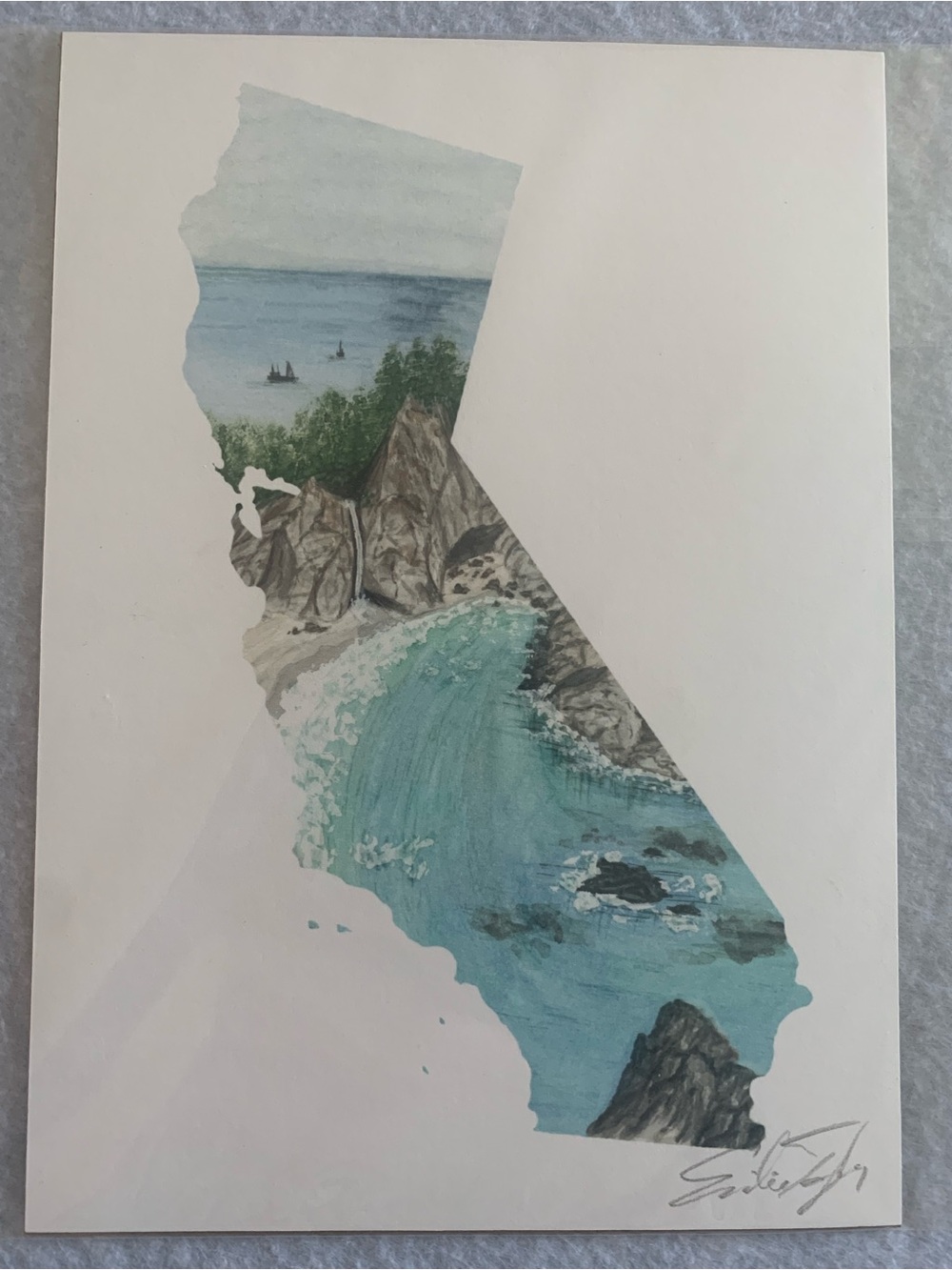 California Coastal State Print Beach Cliff Wall Art 5x7